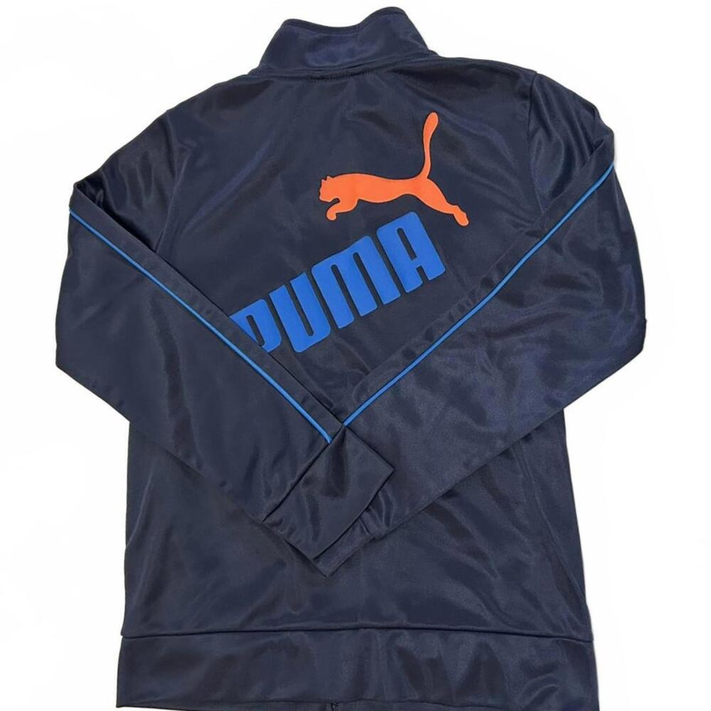 Puma 2 Piece Track Suit, Full Zip Jacket & Pants "Dark Blue / Orange" - Boys M - Picture 2 of 4
